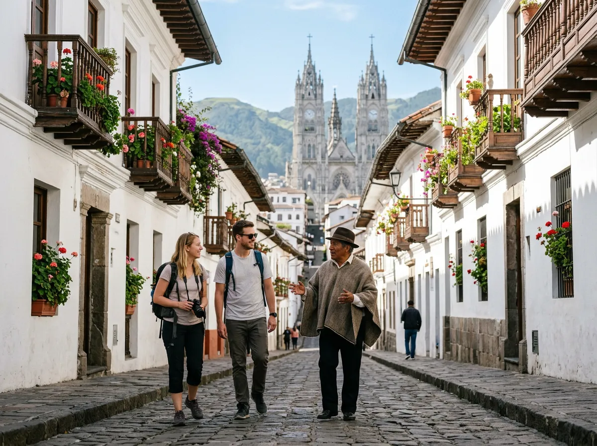 A colonial street in Quito's historic centre