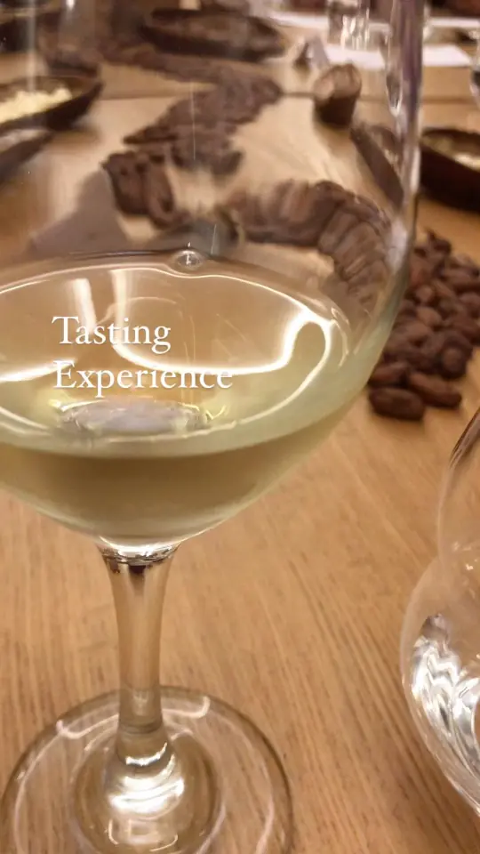 Reel cover: a glass of white wine beside cacao, titled Tasting Experience