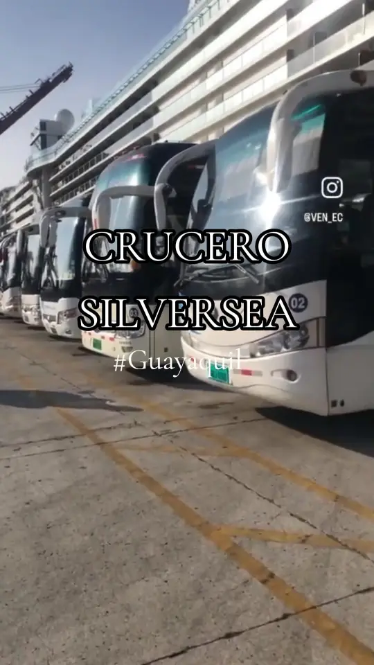 Video cover: tour buses lined up beside a cruise ship, titled Crucero Silversea